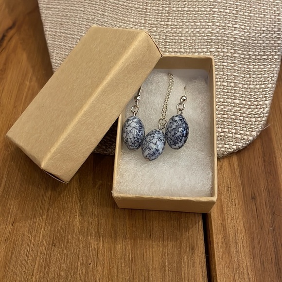 Pendant Set Sterling silver 18” chain stone pendant stainless ear wires w stones - Picture 2 of 4